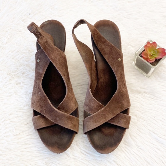UGG Brown platform suede cork wedge heel sandals women size 9 - Picture 5 of 7